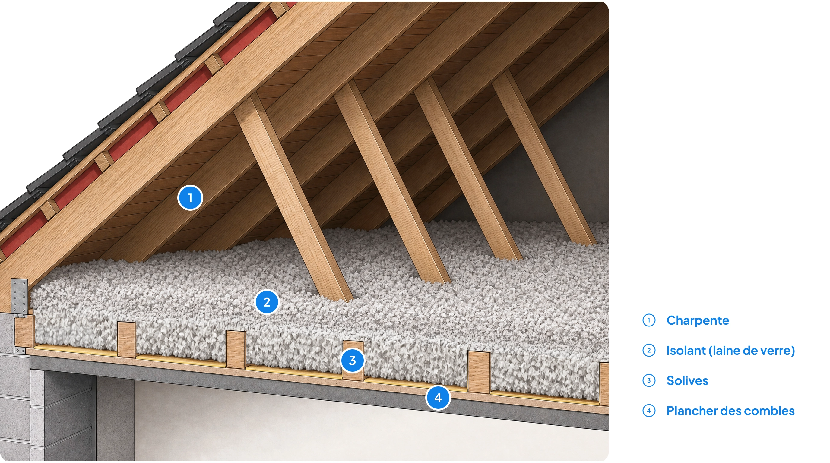 Schéma d'isolation des combles perdus par soufflage sur le plancher